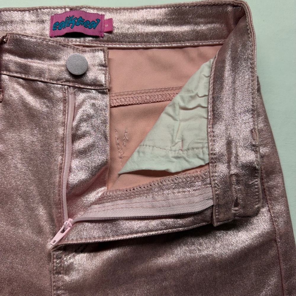 Edikted Pink Metallic Flare Pants Womens S Faux Leather Y2K Festival Disco - Picture 4 of 9